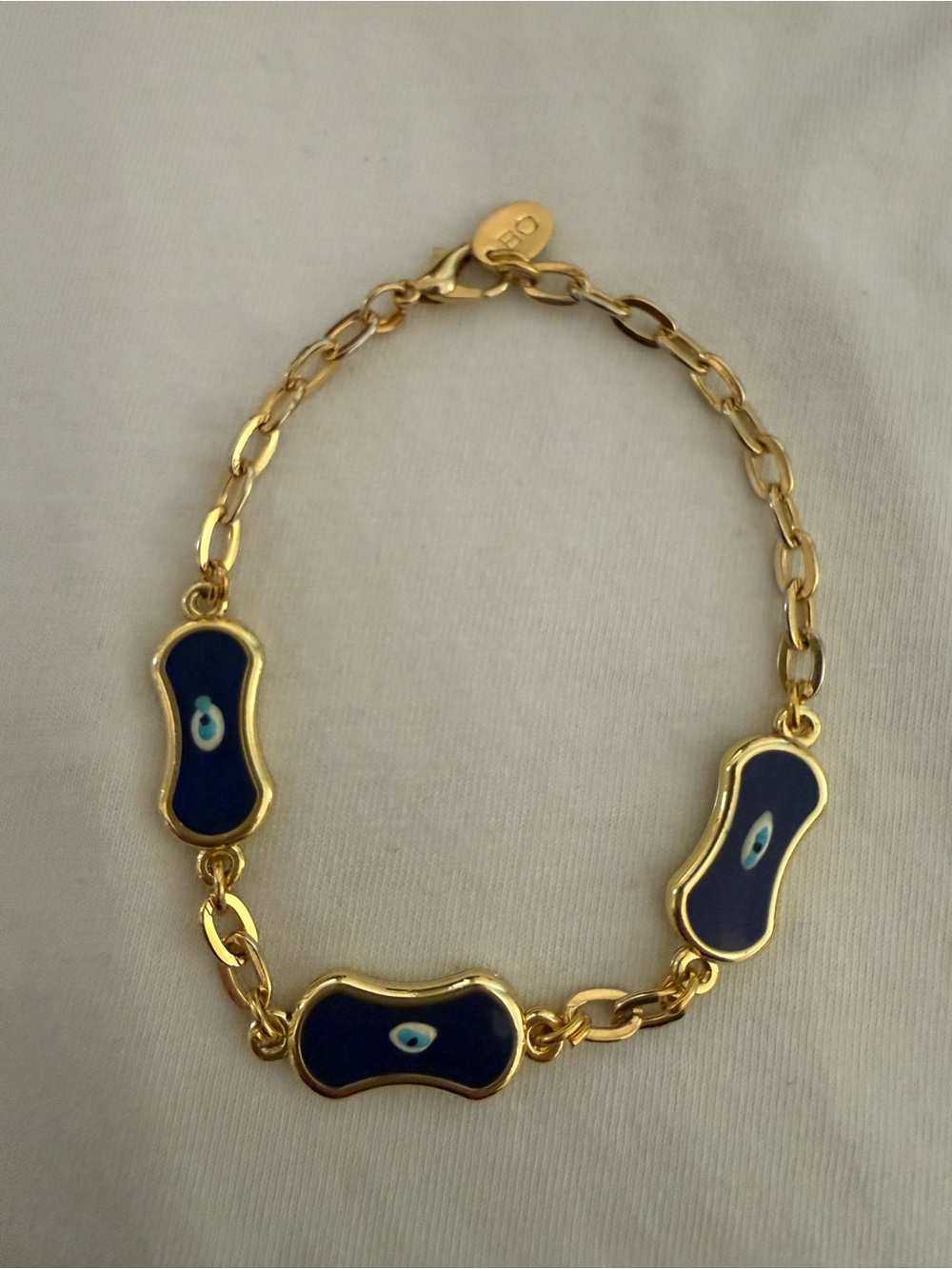 Gold Chain Bracelet with Blue Evil Eye Enamel Accents